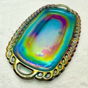 Vintage Indiana Carnival Glass Blue Iridescent Under Plate Tray